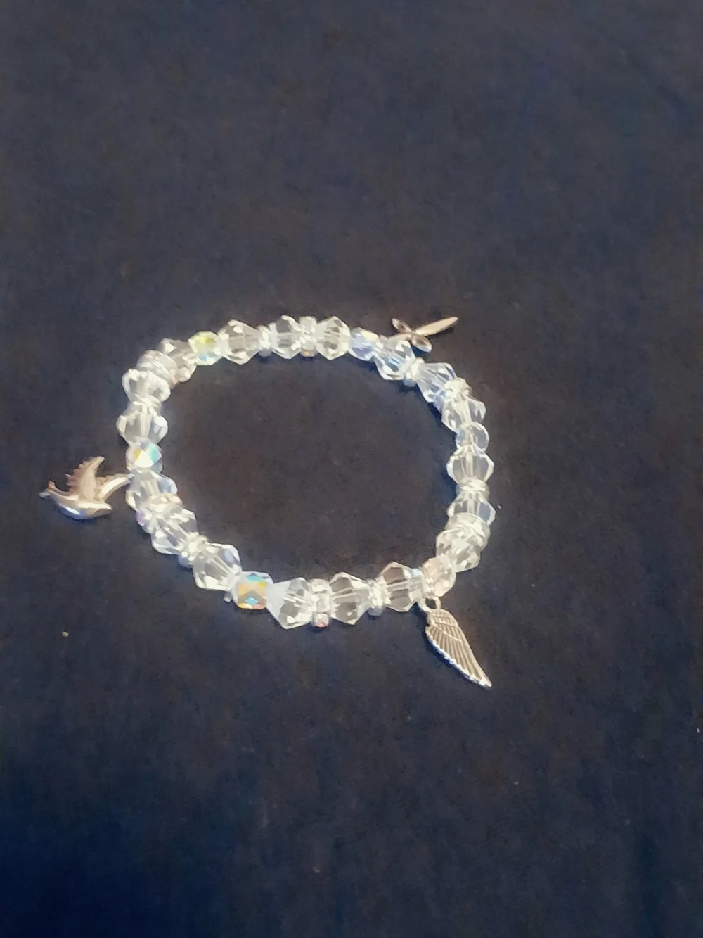Crystal Beaded Angel Wing Charm Bracelet - Clear